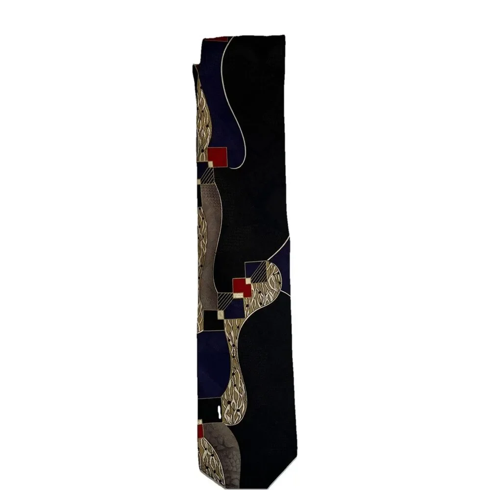 Zianetti Men's Silk Tie Black Purple Red Geometric Extra Long